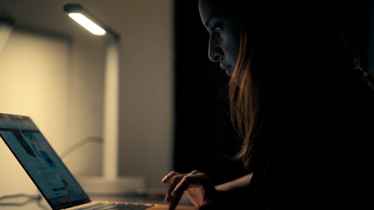 Woman working on a laptop